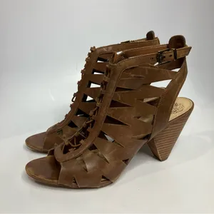 Vince Camuto Elettra‎ peep toe cone heels brown leather women’s size 10 thumbnail 5