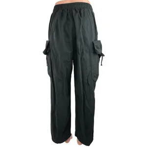 Bei Sen Tu Black Drawstring Elastic Waist Straight Leg Pull On Cargo Pants Sz 3 thumbnail 3