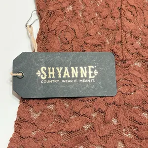 Shyanne Lace Knit Flutter Sleeve Crop Top Womens S Scalloped Edge Rust Boho NEW thumbnail 2