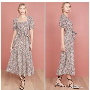 Free People Heartlands Floral Puff Sleeve Tiered Cotton Midi Maxi Dress Size S thumbnail 4