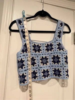 NWT FCT With Love Size S Blue Crochet Granny Square Tank Top Cropped Vest Boho thumbnail 5