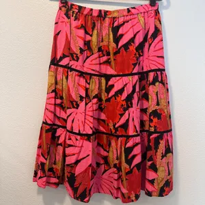 J Crew Size-S-M Tiered Midi‎ Skirt Pink Palm Tropical Print thumbnail 9