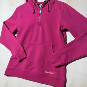 Carhartt Women’s XS Pink Quarter Zip Hoodie Sweatshirt Fleece Workwear Pullover thumbnail 2