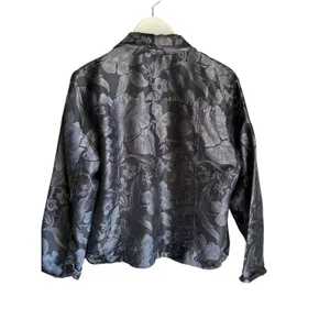 Chico's Black Floral Jacquard Silk Blend Jacket Size 2 Metallic Shimmer Evening thumbnail 4