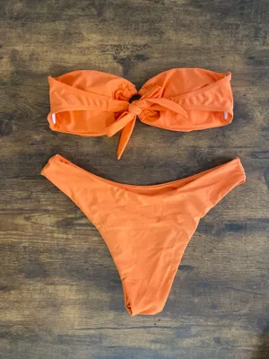 Zaful Bright Orange Bandeau Bikini with Ring Accent thumbnail 2