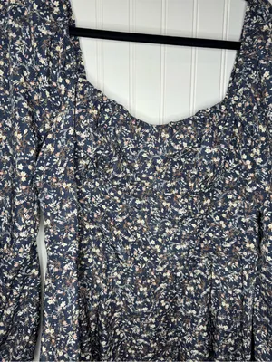 Lush Womens Navy Square Neck Floral Mini Dress Puff Sleeves Elastic Cuff XL thumbnail 4