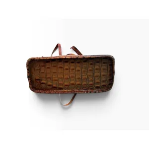 Vintage Y2K 90s Brahmin Harbor Tote Brown Leather Woven Crocodile Embossed Bag thumbnail 3