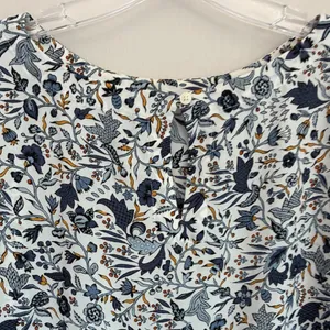 LOFT‎ Womens Blue White Floral Botanical Long Sleeve Blouse Keyhole Back Large thumbnail 6