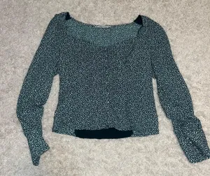 Abercrombie And Fitch Green Floral Long Sleeve Smocked Blouse Medium thumbnail 1