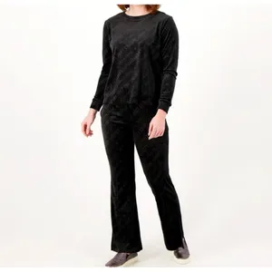 Juicy Couture Black Velour Lounge Set Long Sleeve Top & Pants Size S thumbnail 2