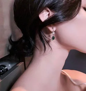 18K Gold Plated Teardrop Shape Green Emerald Dangle Drop Earrings for Women thumbnail 5