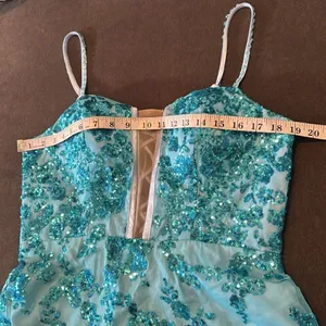 Women’s Blue Mermaid Fit Prom Party Dress Sparkly Sequins Leg Slit Size 12 thumbnail 9