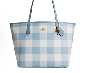 coach City Tote Bag With Gingham Print And Charm ces64 thumbnail 1