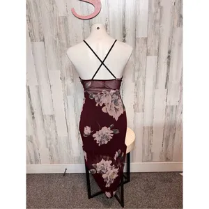 Ipona Collection Burgundy Floral Wrap Midi Dress Women’s Size S thumbnail 6