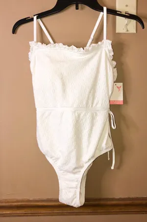 Sea Angel Bridal Florence Lace Eyelet Ruffle One Piece Swimsuit White Medium thumbnail 3