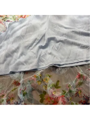 DressAlisa Light Blue Floral Mesh Tiered Ruffle Maxi Dress Strapless NWOT Large thumbnail 7