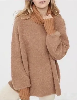 Aerie Oversized Teddy Boucle Slouchy Beige Turtleneck size Medium thumbnail 1