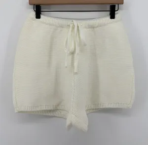 Sabo Skirt Cream Knit Shorts High Waist Drawstring Lounge Ivory Small US 4 EUC thumbnail 1