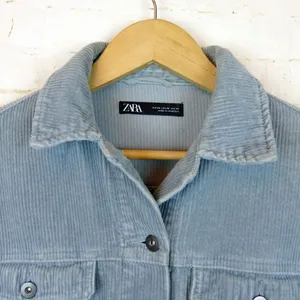 Zara Oversized Corduroy Trucker Jacket Womens XS Baby Blue Raw Hem Gorpcore 90s thumbnail 8