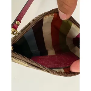 Coach Signature Stripe Wristlet Khaki Jacquard with Raspberry Pink Leather Trim thumbnail 9