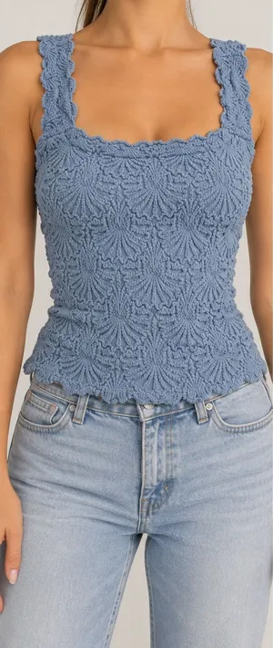 Intimately Free People Blue Textured Ruffle Tank Top Small Boho Y2K thumbnail 1