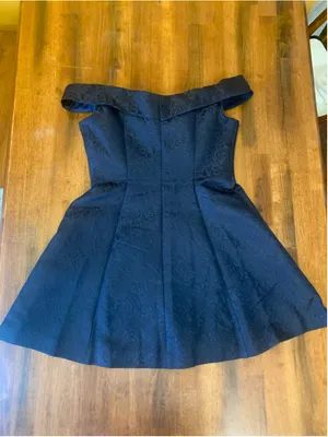 Sherri Hill Mini Dress Size 12 Navy Blue Off-Shoulder Zip Front Vintage style thumbnail 9