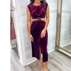 D.ARK Dress Velvet Cutout Burgundy Gold Hardware Midi M NWOT Aesthetic thumbnail 12