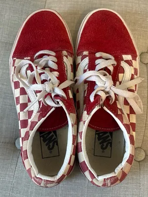 Vans Red and White Checkerboard Old Skool Sneakers suede and canvas 8 thumbnail 5