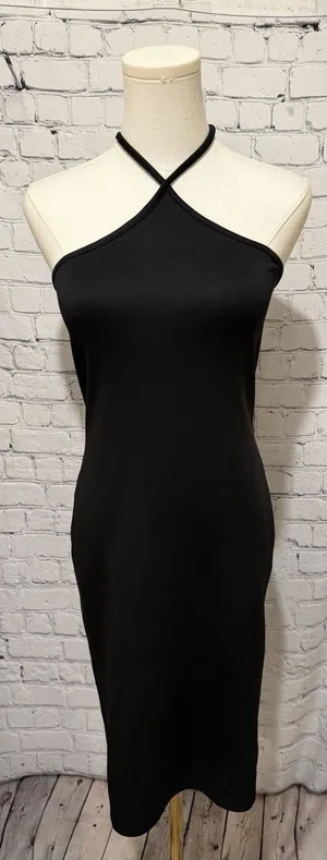 Venus elegant black bodycon halter midi dress Size XS thumbnail 1