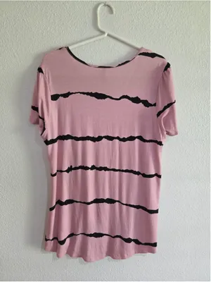 Anymiss XL Pink Black Wavy Stripe Babydoll Tunic Top Short Sleeve thumbnail 3