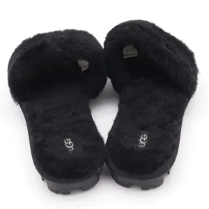 UGG Slide Sandal Womens 9 Cozette Black Faux Fur Lug Sole Excellent thumbnail 4
