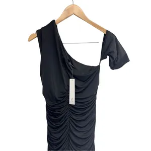 Aqua Formal Black One Shoulder Ruched Mini Dress Cold Shoulder Side Zip M NEW thumbnail 4
