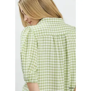 Umgee Gingham Puff Sleeve Collared Blouse - Medium thumbnail 4