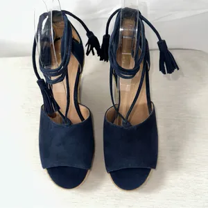 Cabi 6001 Women's US 6 Medium Navy Isla Wedge Ikat Suede Ankle Tie Sandals thumbnail 4