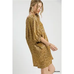 Umgee Metallic Leopard Print‎ V-Neck Kimono Dress thumbnail 2