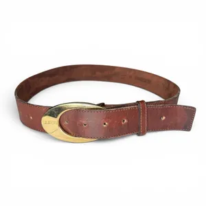 Guess Genuine Leather Belt Small‎ Brown Large Gold Buckle Adjustable Logo Y2K thumbnail 2