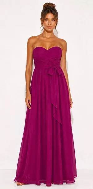 J.Crew 100% Silk Strapless Pleated Maxi Dress Magenta Fuchsia Wedding Guest thumbnail 1