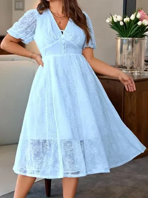 EYWOL Women's V Neck Short Sleeve Lace Midi Dress Semi Formal Wedding Guest thumbnail 2