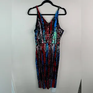 Dress the Population Multicolor Sequin Striped V-Neck Midi Dress thumbnail 4