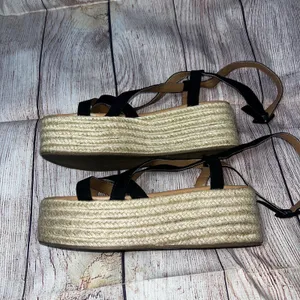 Urban Outfitters Black Strappy‎ Espadrille Platform Sandals Womens 8 Flatform thumbnail 2