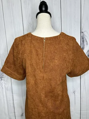 Loveriche Dress Women's Sz S Brown Corduroy Short Sleeve thumbnail 8