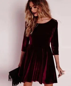Red velvet fit flare dress skater size small stretchy thumbnail 2