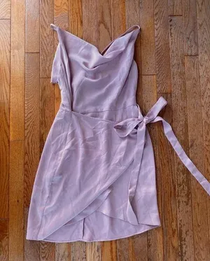 The Clothing Company pink mauve pastel purple cowl neck wrap bow formal mini dress thumbnail 1