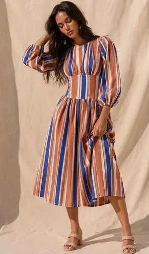 FREE PEOPLE NWT $108 Free-Est Serena Striped Midi XS Open Bow Tie Back thumbnail 1