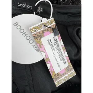 *New Boohoo Sequin Wide Leg Trouser Pant Womens 14 Black Cocktail Party Festive thumbnail 7