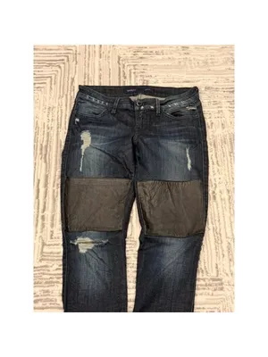 GUESS women's 27" waist blue denim skinny jeans with black leather ankle zippers thumbnail 4