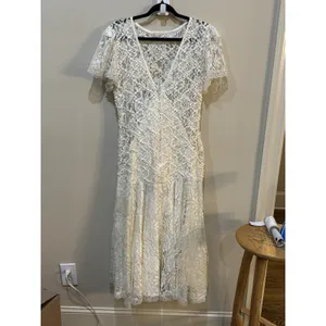 Vintage Lace Dress Size 12 Cream Ribbon Sequin Victorian‎ Romantic Delicate thumbnail 7