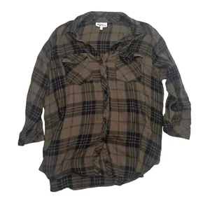 Hester & Orchard 90s Americana Grunge Plaid Button Up Shirt Sage Black Women’s M thumbnail 1