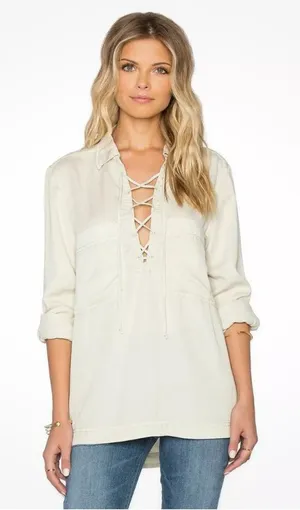 Free People Under Your Spell Cream Lace Up Tunic Top $108 M thumbnail 1