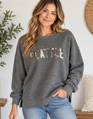 Seattle Kraken hockey grey silver sequins sweatshirt Medium thumbnail 1